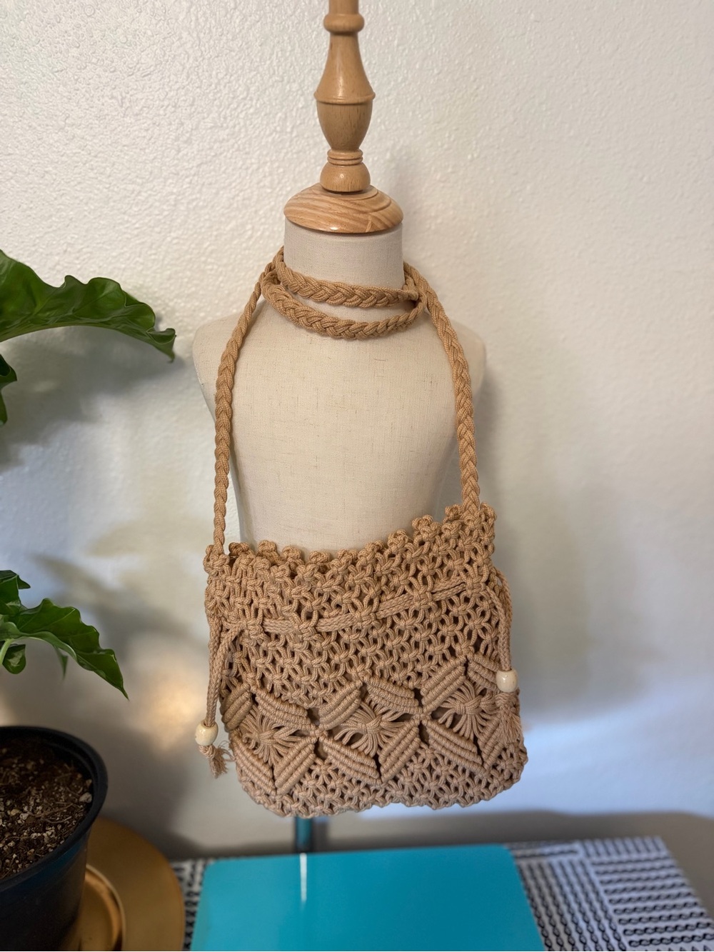 Boho Woven Shoulder Bag in Beige